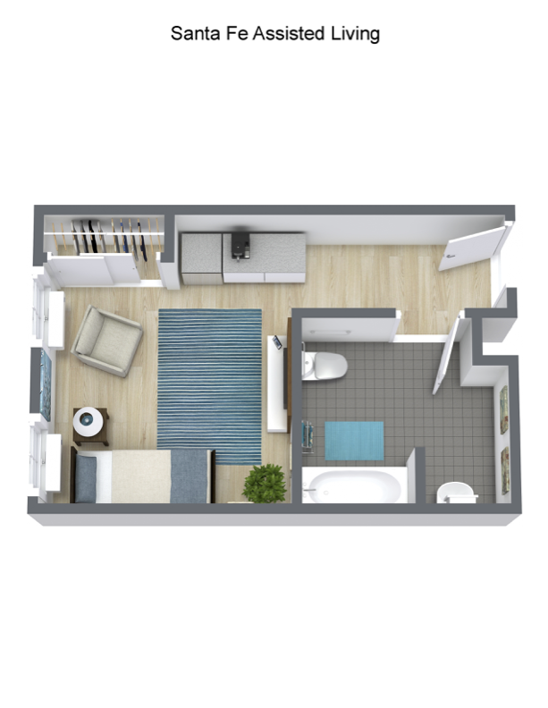 Santa Fe Assisted Living Studio 3D Floor Plan